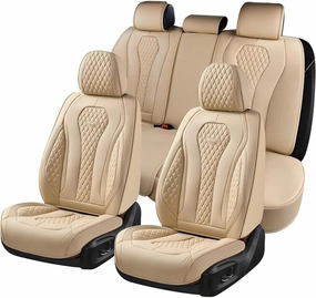 Coverado Automotive Seat Covers, Car Seat Covers Full Set, Beige Car Seat Cover, Car Seat Cushion Waterproof, Front Seats Back Seat Covers, Car Seat Protector Universal Fit Most Cars