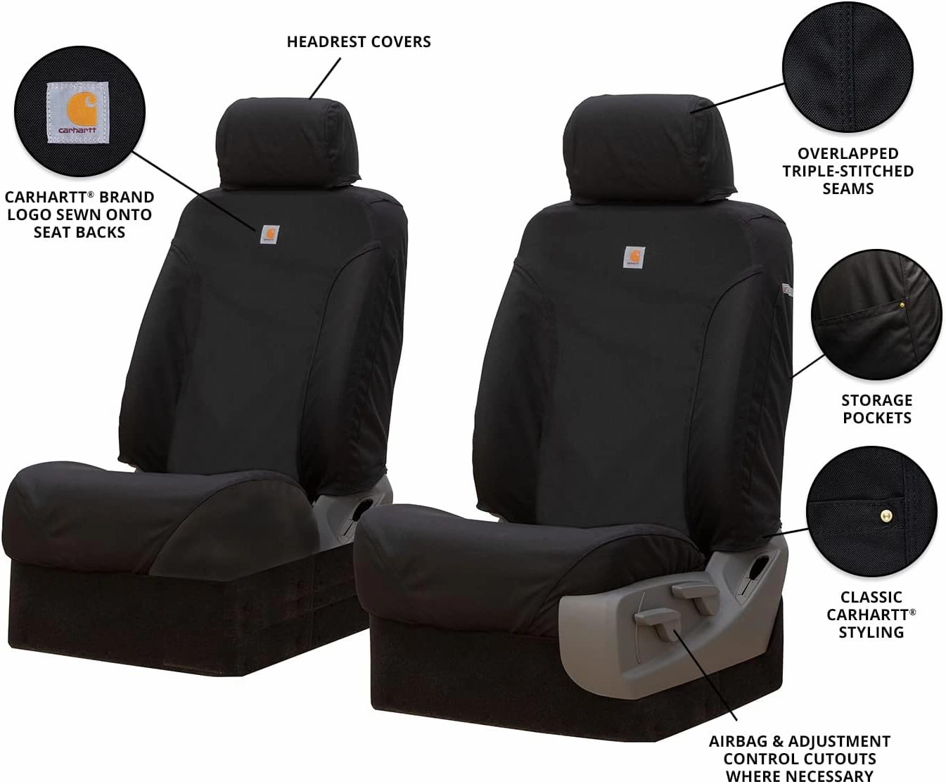 Covercraft Carhartt Super Dux SeatSaver Custom Seat Covers | Fits 2017-18 Ram 1500, 2019-2024 Ram 1500 Classic, 2017-2018 Ram 2500/3500 | 1st Row Bucket Seats, Super Dux Black