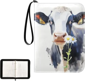 Cow White Daisy Painting Card Binder 4 Pocket, Trading Card Holder Fits 400 Game Cards with 50 Removable Sleeves, MTG Card Case Standard Size