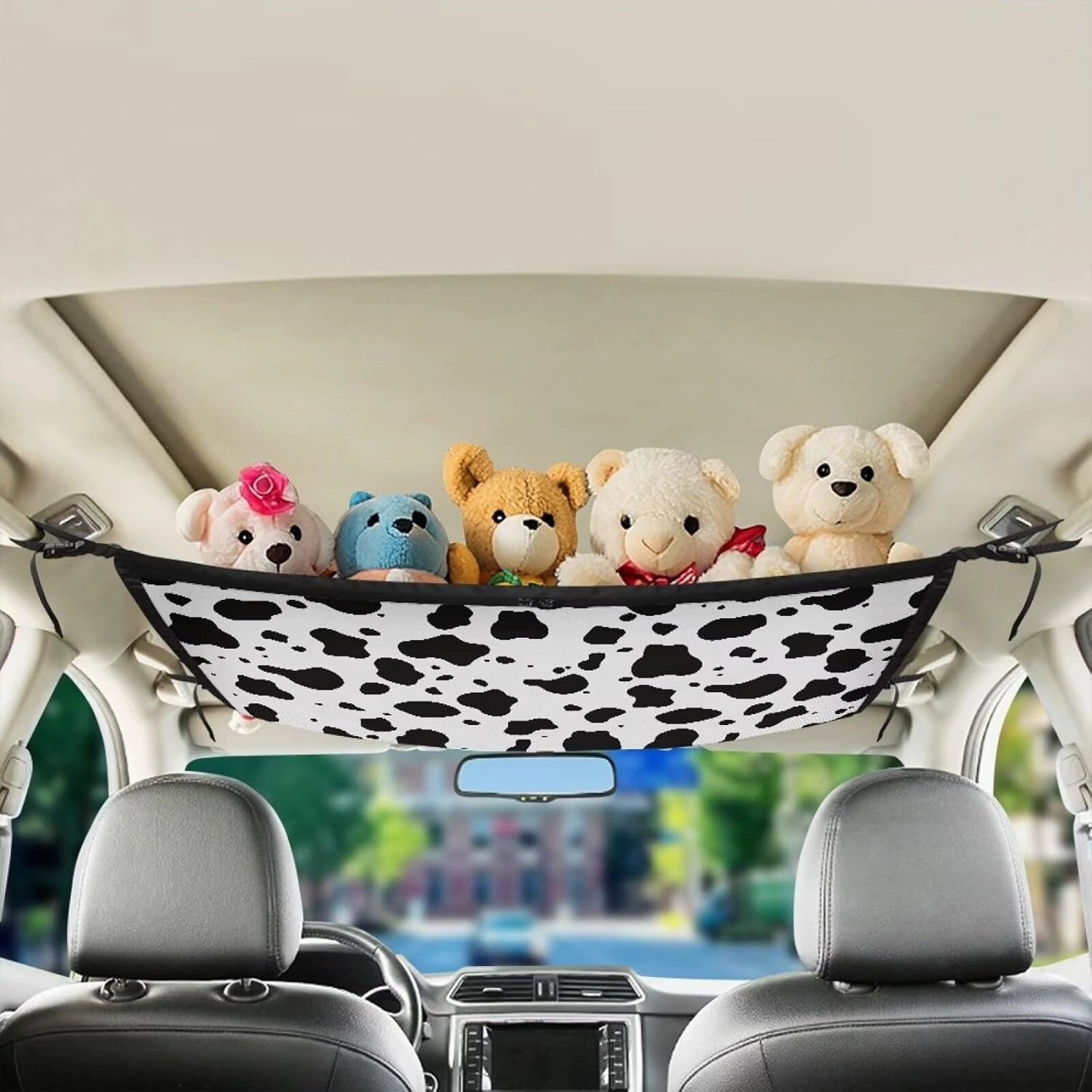 Cow Texture Printed Car Cargo Net Bag Waterproof Roof Cargo Net Vehicle Interior Storage Accessories, Universal Road Trip Essentials Car Organizers and Storage for Car Truck SUV