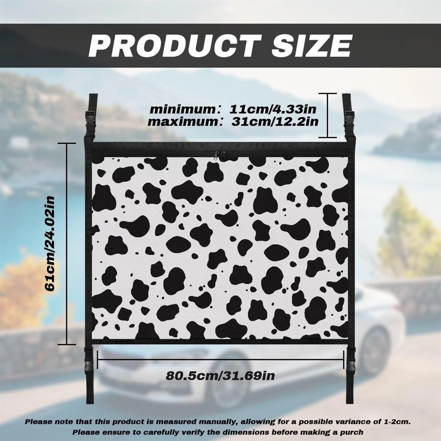 Cow Texture Printed Car Cargo Net Bag Waterproof Roof Cargo Net Vehicle Interior Storage Accessories, Universal Road Trip Essentials Car Organizers and Storage for Car Truck SUV