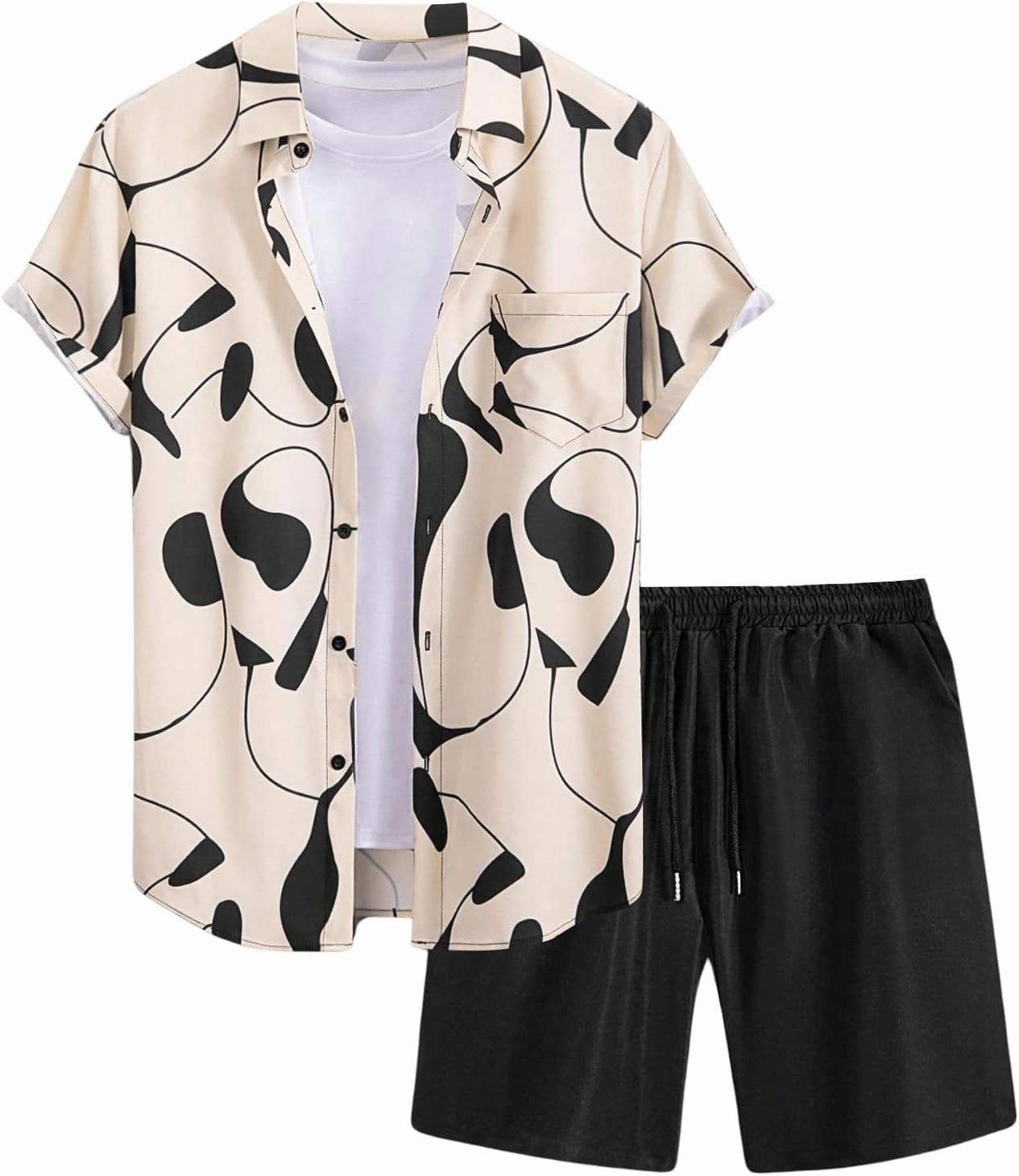COZYEASE Men's Tropical Print 2 Piece Outfits Short Sleeve Button Down Shirt Tops and Shorts Set