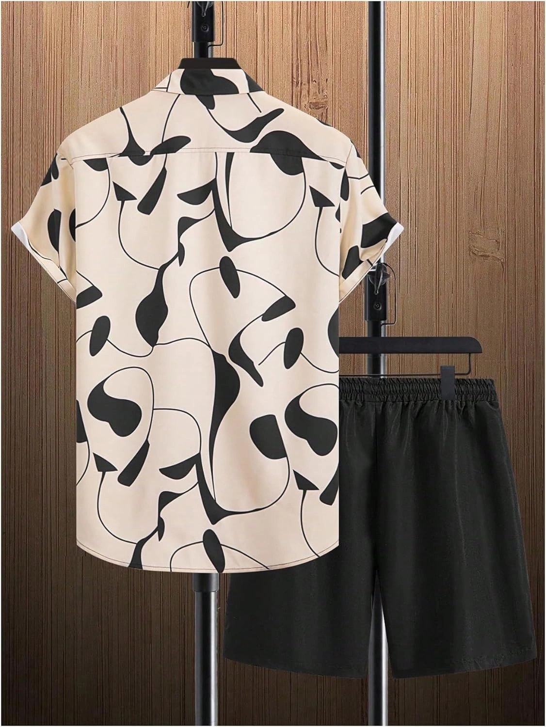 COZYEASE Men's Tropical Print 2 Piece Outfits Short Sleeve Button Down Shirt Tops and Shorts Set