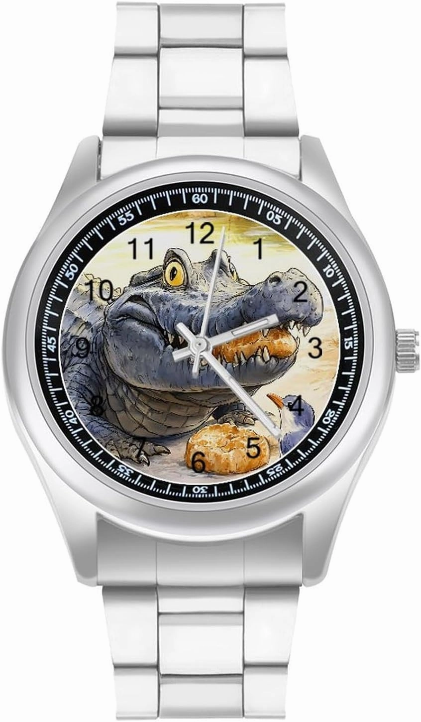 Crocodile and Birds Casual Wrist Watches for Men Classic Business Dress Watch Big Face for Work Gym