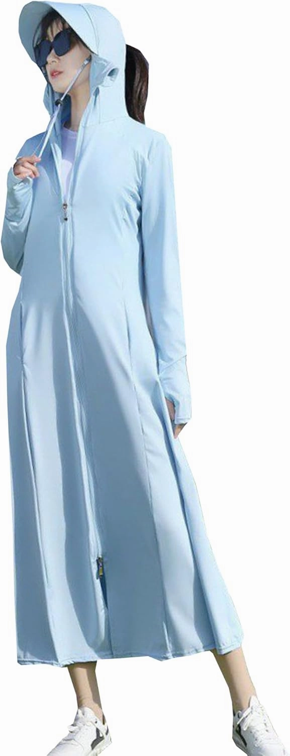 Cromoncent Women's UPF 50  Swimsuit Cover Up Lightweight SPF Long Sleeve Sun Protection Long Sun Hoodie Dress