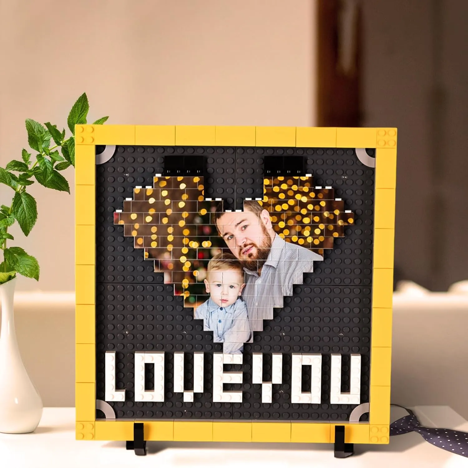 Custom Gifts Building Brick, Personalized DIY Block Puzzle for Mothers Birthday Gifts, Personalized LOVE U Building Block Photo Frame for Couples Mom Dad Parent Him Her