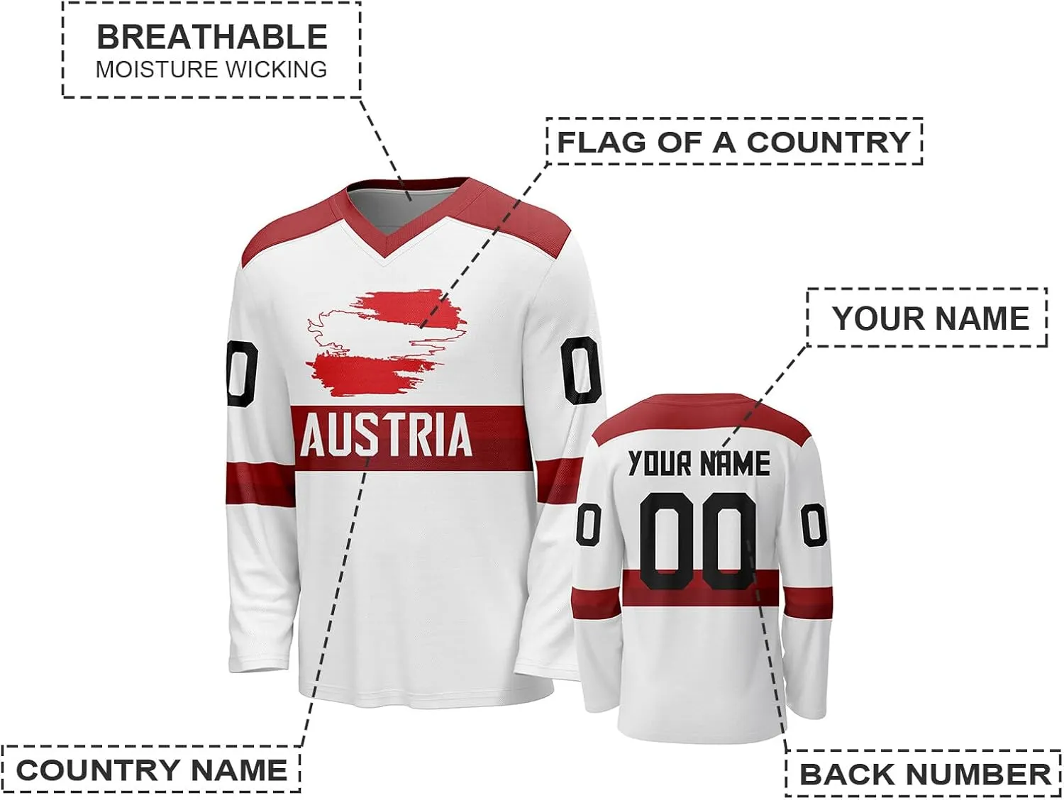 Custom National Hockey Jersey Personalized Name Number V-Neck Sports Ice Hockey Jersey Fans Gift for Men Women Youth