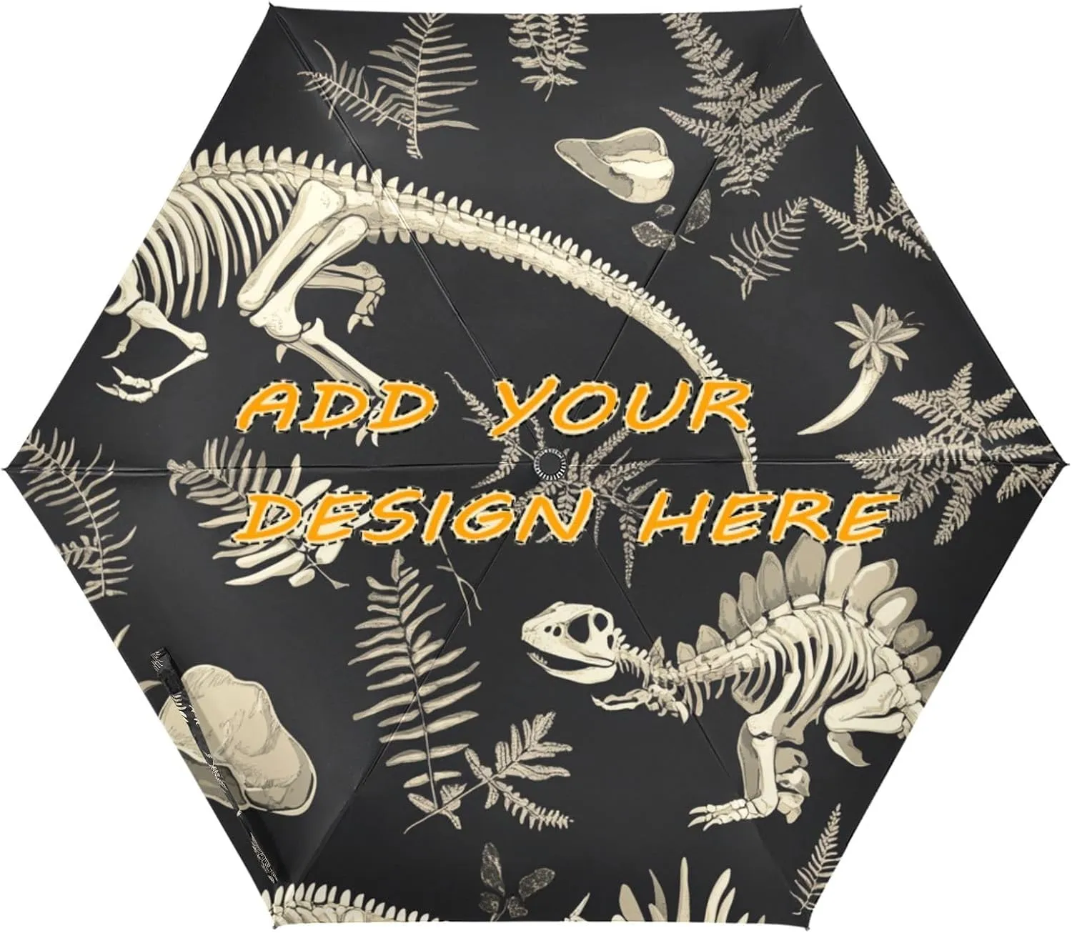 custom UV 50  umbrella with case Dinosaurs Skeleton Dark Black for travel and golf wind and rain protection personalized umbrellas for rain windproof auto open paraguas para lluvia y viento