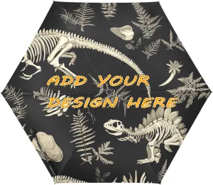custom UV 50  umbrella with case Dinosaurs Skeleton Dark Black for travel and golf wind and rain protection personalized umbrellas for rain windproof auto open paraguas para lluvia y viento