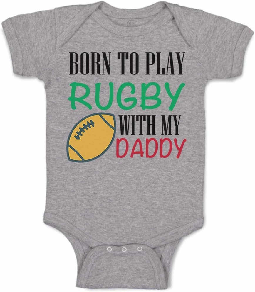 Custom Baby Bodysuit Born to Play Rugby with Daddy Dad Father's Day Funny Cotton