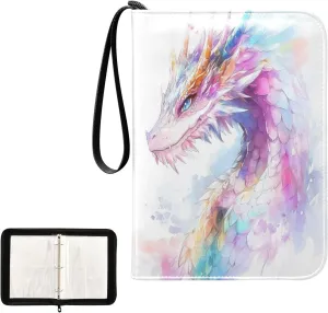 Cute Colorful Dragon Card Binder 4 Pocket, Trading Card Holder Fits 400 Game Cards with 50 Removable Sleeves, MTG Card Case Standard Size