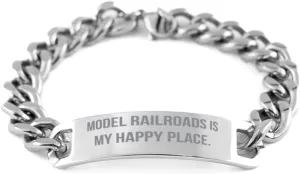Cute Model Railroads Gifts, Model Railroads is My Happy Place, Inspire Birthday Cuban Chain Bracelet from Friends, Model Train Set, Toy Trains, Train Tracks, Railroad Toys, Electric Trains, Battery
