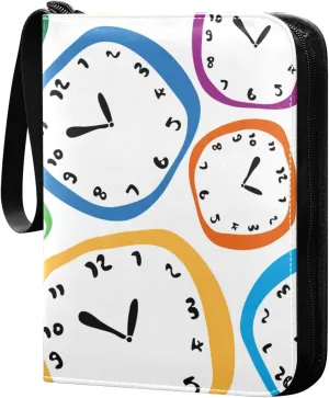 Cute Wall Clocks Pattern Card Binder for Trading Cards, 4 Pocket with 50 Sleeves up to 400 Cards, Double Sided Pockets Card Holder Carry Case for Baseball Card, Football Card, Gaming Cards