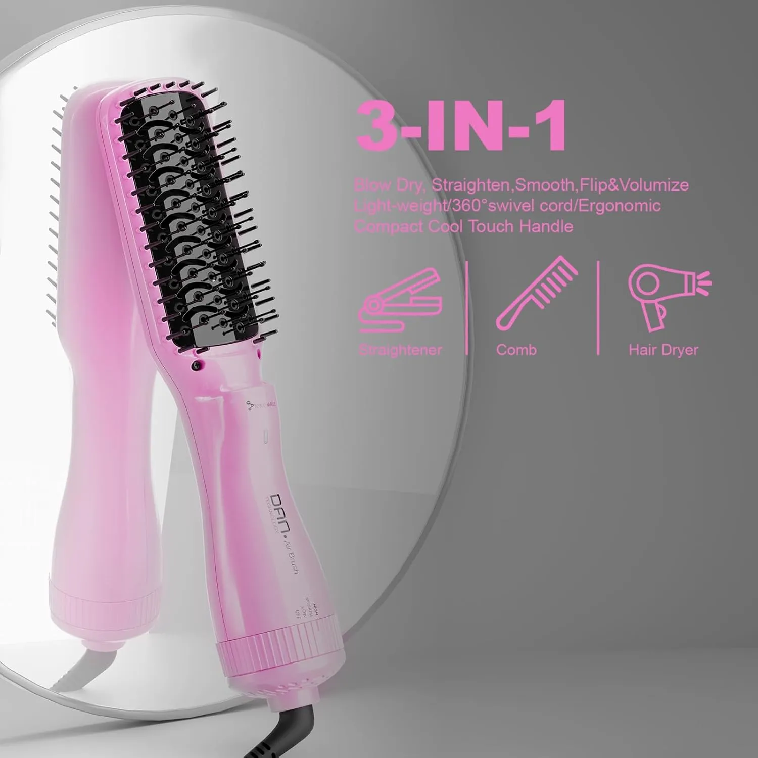 DAN Technology Brush Blow Dryer,Blow Dryer Brush Straightener,Paddle Brush Blow Dryer,2 inch Brush Hair dryers,Brush Blow Dryer for Black Women