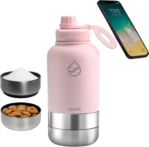 DASAN 3 in 1 Gym Water Bottle with Phone Holder & Pill Storage | Magnetic MagSafe Tripod Mount, Hidden Compartment | Insulated Stainless Steel | Leakproof - BPA Free | Funny Stickers Included | 32 Oz