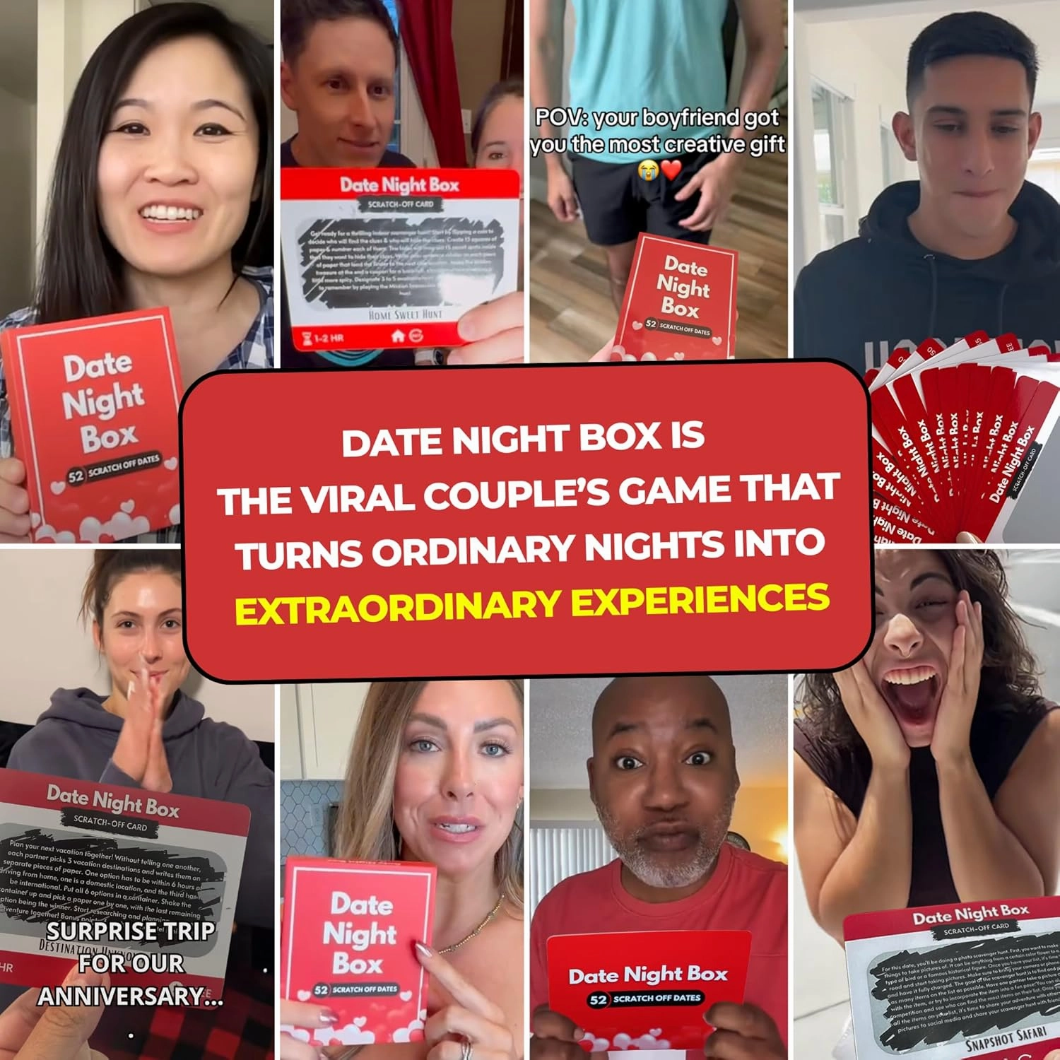 Date Night Box: 52 Fun & Romantic Scratch-Off Date Night Ideas Card Game, Couples Gift for Him, Her, Husband, Wife, Boyfriend, Girlfriend - Anniversary, Wedding, Newlywed, Birthday