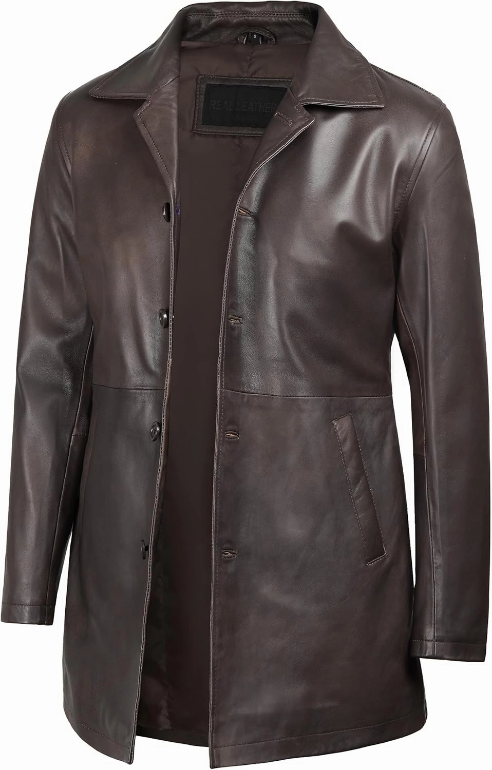 Decrum Leather Coat Men - Carcoat Style Winter Classic Long Real Leather Jackets For Men