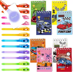 delaimastor 24 Invisible Ink Pen 24 Race Car Notebook Race Car Party Favors for Kids Goodie Bags Stuffers Pinata Classroom Prizes Return Gifts for Kids Birthday Student Gifts Party Favors