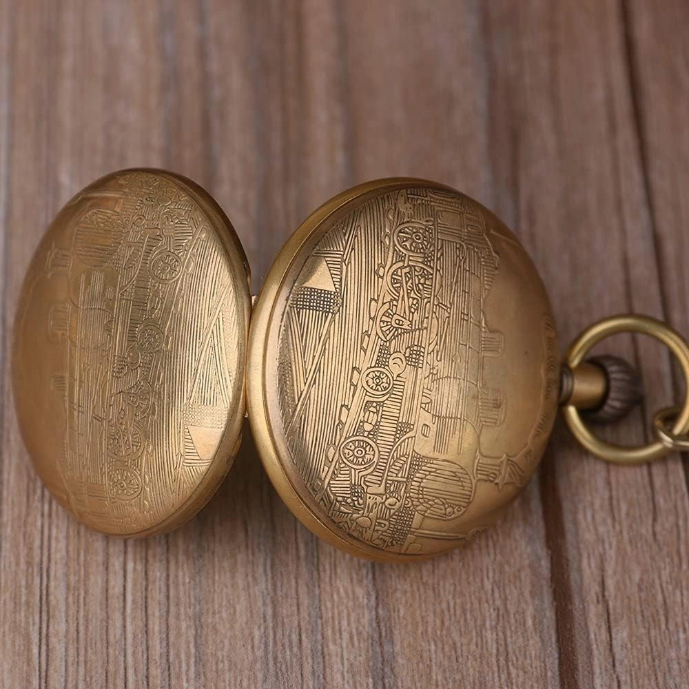 Dentily Vintage Copper Train London Design Hand Winding Mechanical Pocket Watch Mens Watches