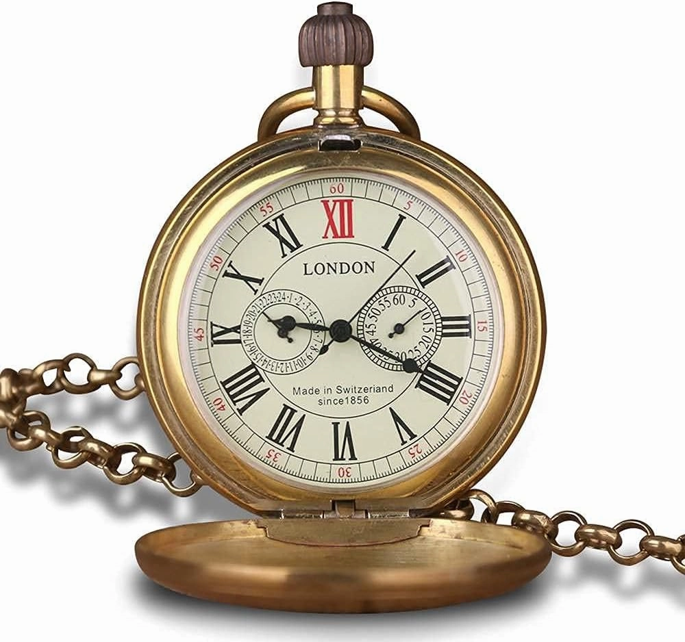 Dentily Vintage Copper Train London Design Hand Winding Mechanical Pocket Watch Mens Watches
