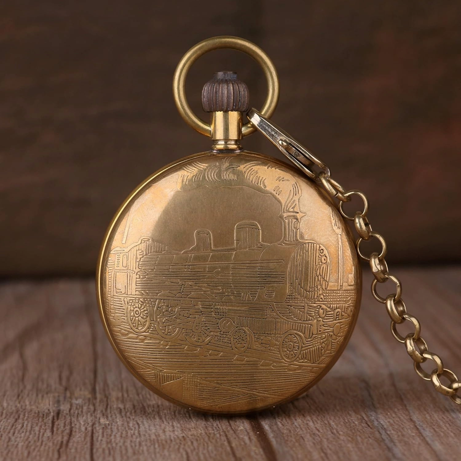 Dentily Vintage Copper Train London Design Hand Winding Mechanical Pocket Watch Mens Watches