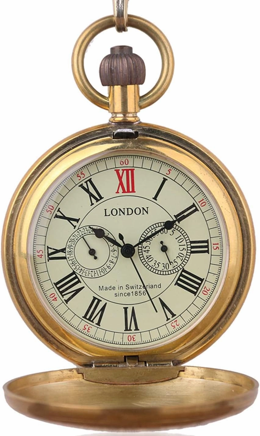 Dentily Vintage Copper Train London Design Hand Winding Mechanical Pocket Watch Mens Watches