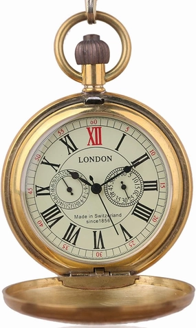 Dentily Vintage Copper Train London Design Hand Winding Mechanical Pocket Watch Mens Watches
