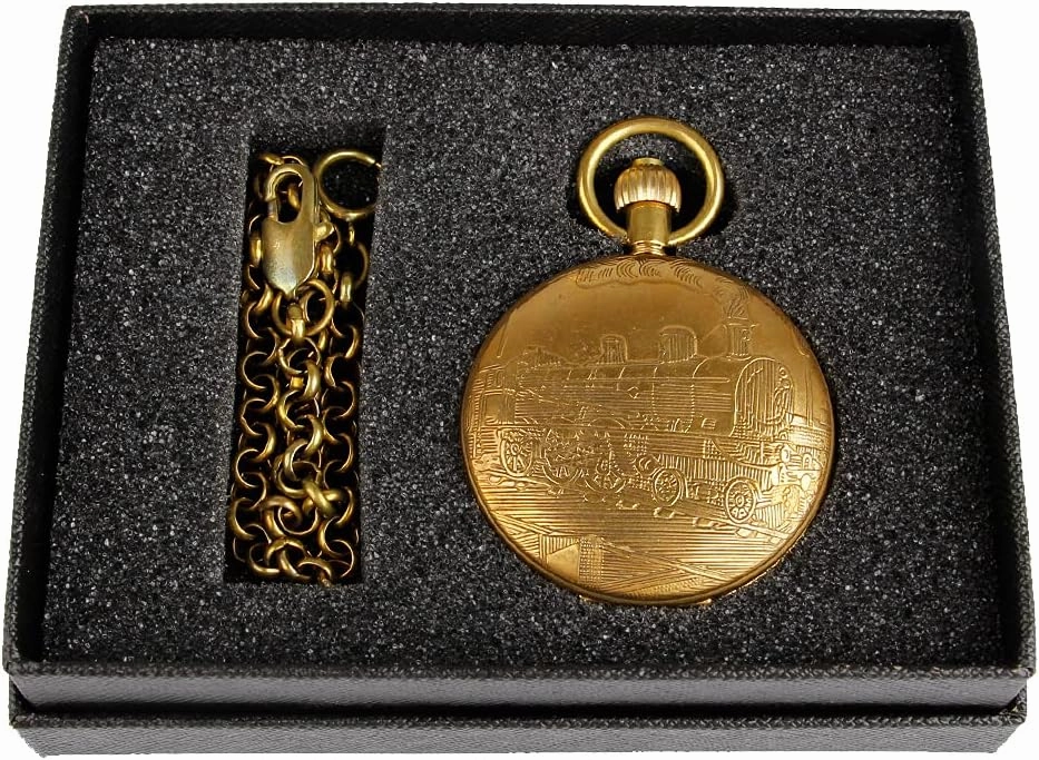 Dentily Vintage Copper Train London Design Hand Winding Mechanical Pocket Watch Mens Watches