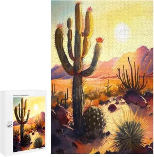 Desert Sunset Cactus Premium 1000 Pieces Jigsaw Puzzle for Adults - Best Challenging Puzzles for Cognitive Workout - Safe Eco-Friendly - Most Popular Leisure Activities
