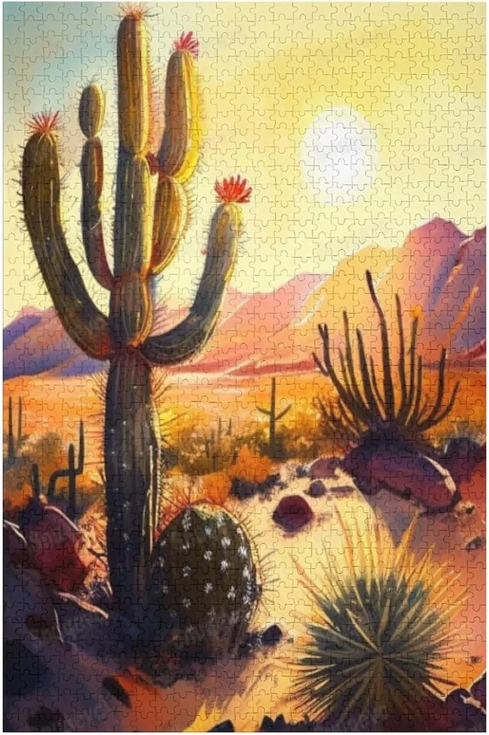Desert Sunset Cactus Premium 1000 Pieces Jigsaw Puzzle for Adults - Best Challenging Puzzles for Cognitive Workout - Safe Eco-Friendly - Most Popular Leisure Activities