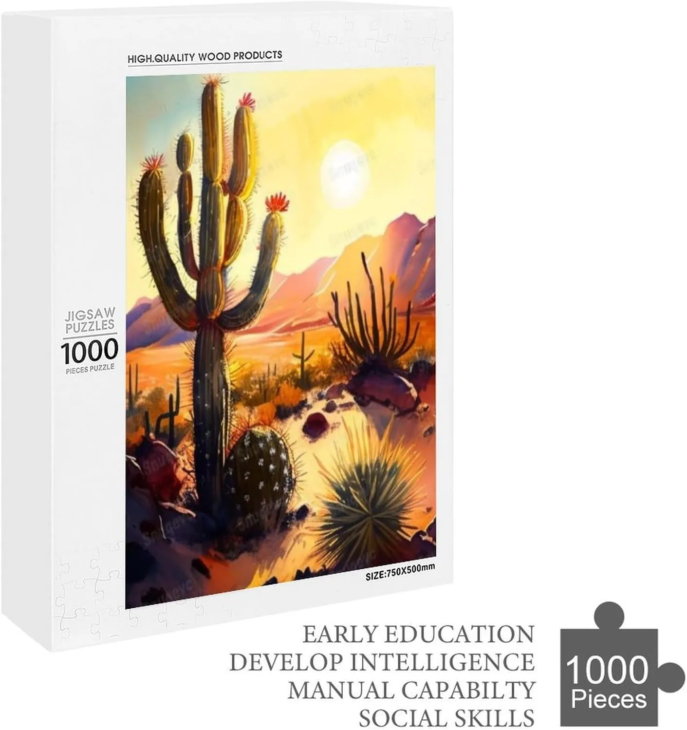 Desert Sunset Cactus Premium 1000 Pieces Jigsaw Puzzle for Adults - Best Challenging Puzzles for Cognitive Workout - Safe Eco-Friendly - Most Popular Leisure Activities