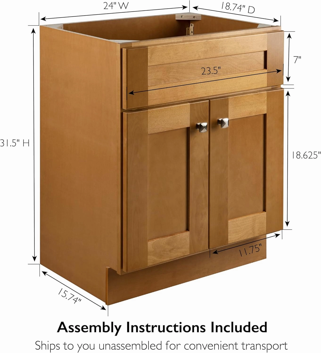 Design House Brookings 24 Inch Bathroom Vanity, Solid Wood, Ready to Assemble, Birch, 587105