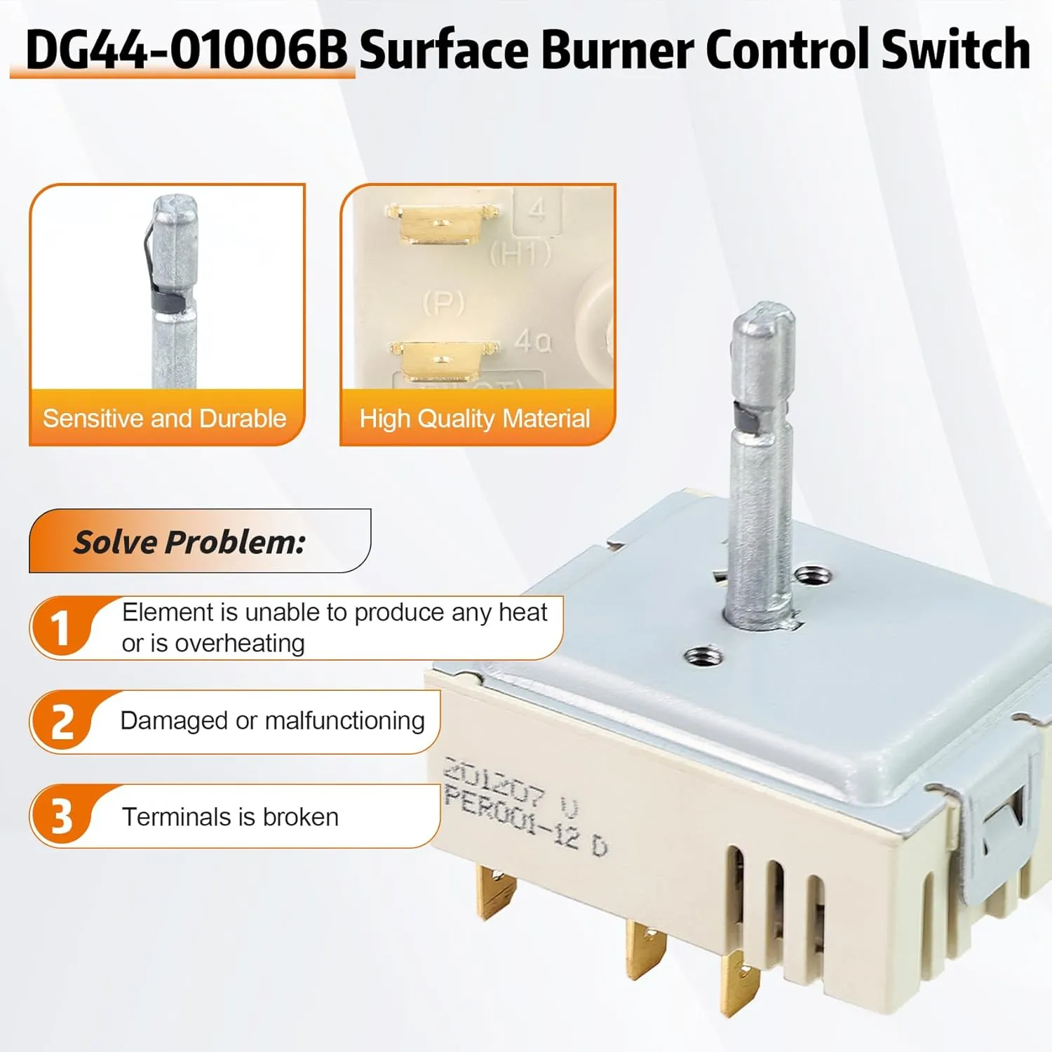 DG44-01006B Range Dual Surface Element Switch DG44-01006B Control Switch Replacement Numbers: PER001-12 D, AP6037530, PS11771631, EAP11771631 Compatible with Samsung Part Number: PD00035203