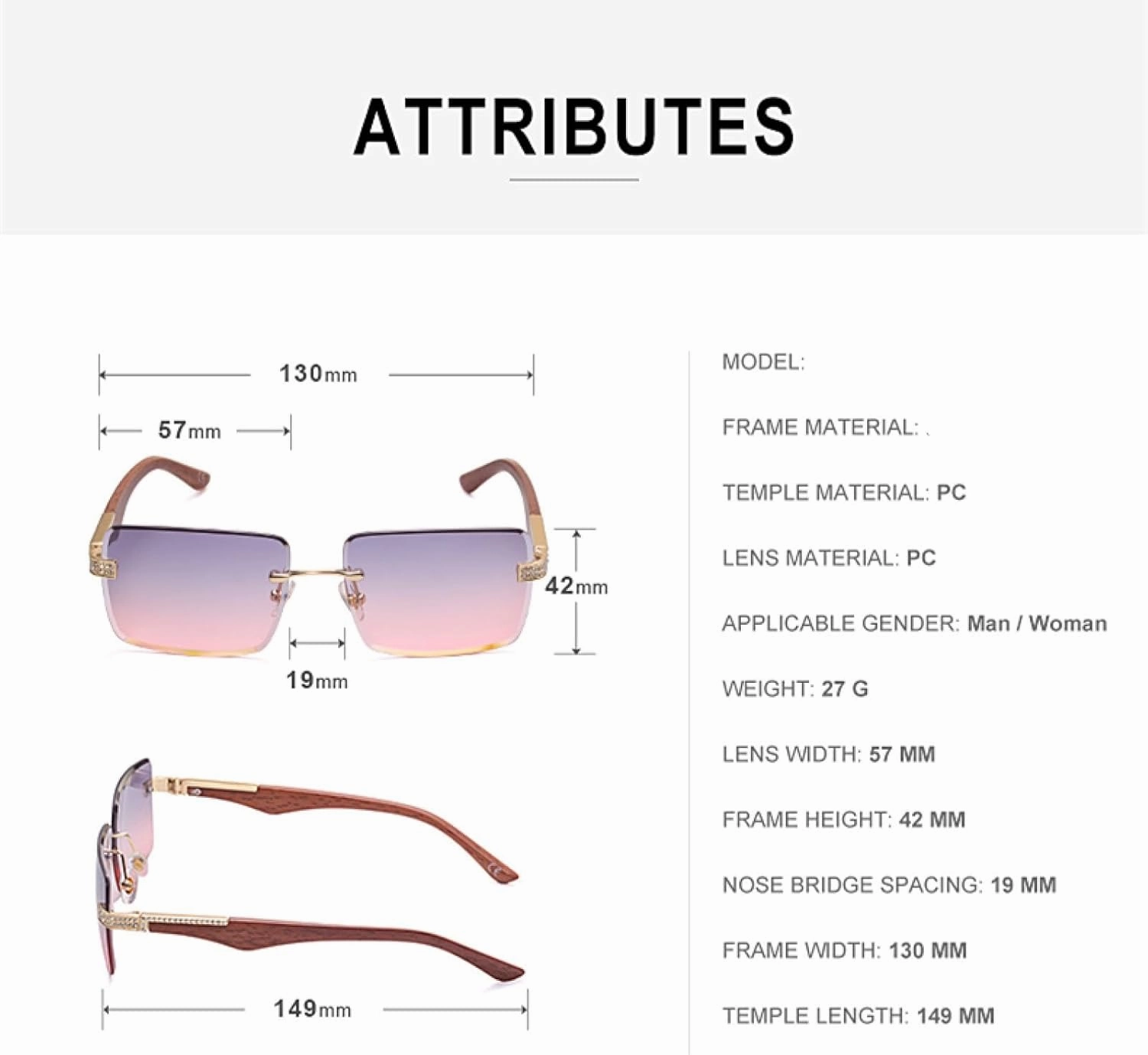 Diamond Rimless Sunglasses Luxury Fashion Sunglasses Outdoor Man