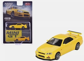 Diecast Model Car Compatible with Mini GT 1:64 Nissan Skyline GT-R (R34) V-Spec Lightning Yellow Limited Edition MGT00762