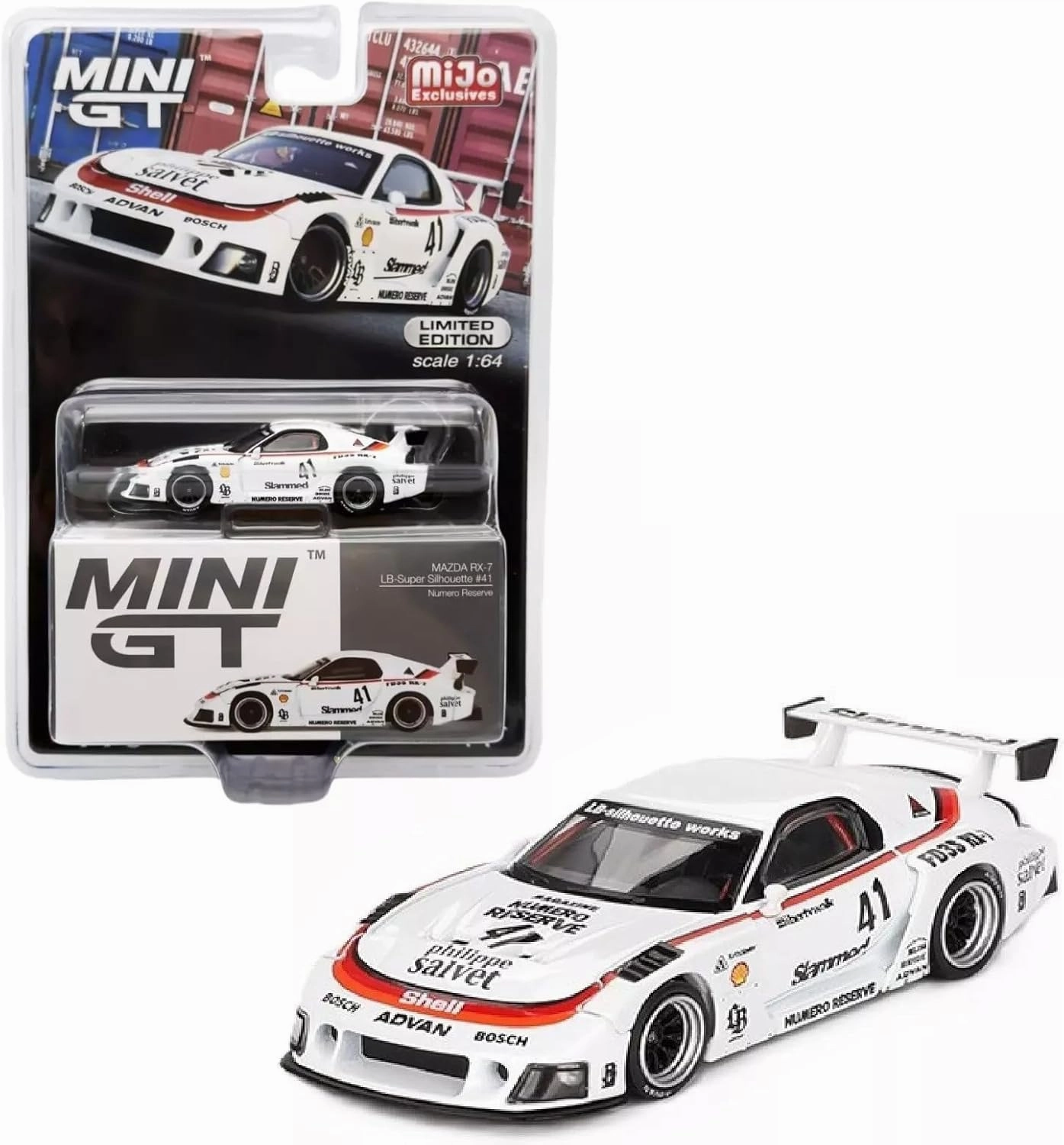 Diecast Racing Car Model Compatible with Mini GT 1:64 (2.75 inches) Mazda RX-7 LB-Super Silhouette #41 Numero Reserve Limited Edition in Blister Packaging MGT00773