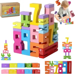 Digital Building Blocks 20Pack,Wooden Montessori Number Blocks Math Learning Toys for Kids