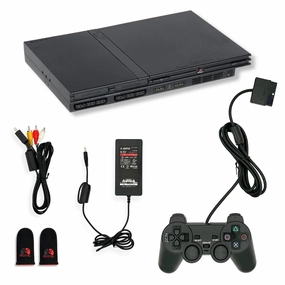 Digital Dynasty Sony PlayStation 2 Slim Console Black Premium Bundle with 1-Year Warranty – Includes Controller, AV Cable, Power Cord, and 2 Gaming Sleeves (Renewed)