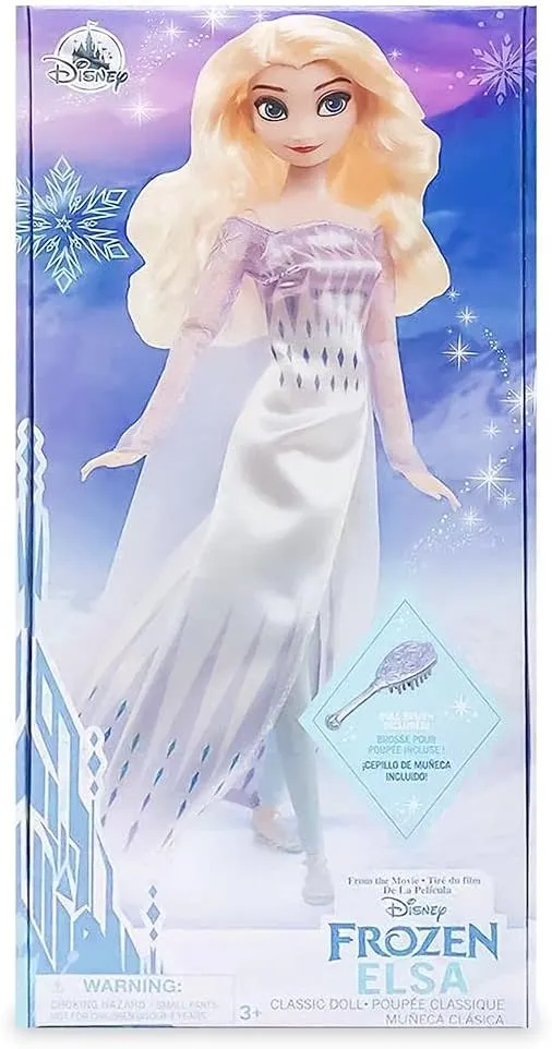 Disney Store Official Disney Princess Classic Doll (Elsa from Frozen 2), 11 Inches, Includes Brush with Molded Details, Fully Posable Toy in Classic Outfit - Disney Princess Toys for Girls