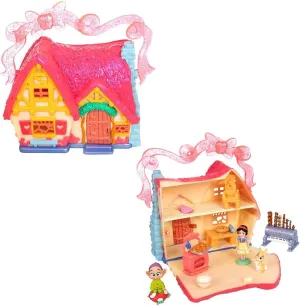 DISNEY STORE Official Snow White Cottage Micro Play Set, Micro Toy Set Includes Snow White and Dopey Micro Figures, Travel Toy Portable Playset with Handle, Travel Toys with Surprise Reveals