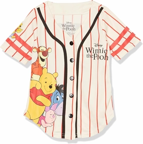 Disney Girls Winnie The Pooh Baseball Jersey-Classic Mesh Button Down Shirt