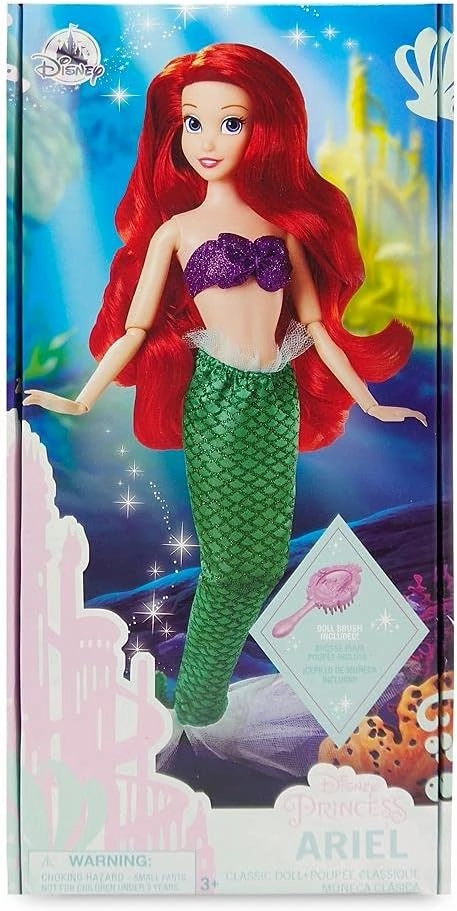 Disney Store Official Disney Princess Classic Doll (Ariel from The Little Mermaid), 11 Inches, Includes Brush with Molded Details, Fully Posable Toy in Classic Outfit - Disney Princess Toys for Girls