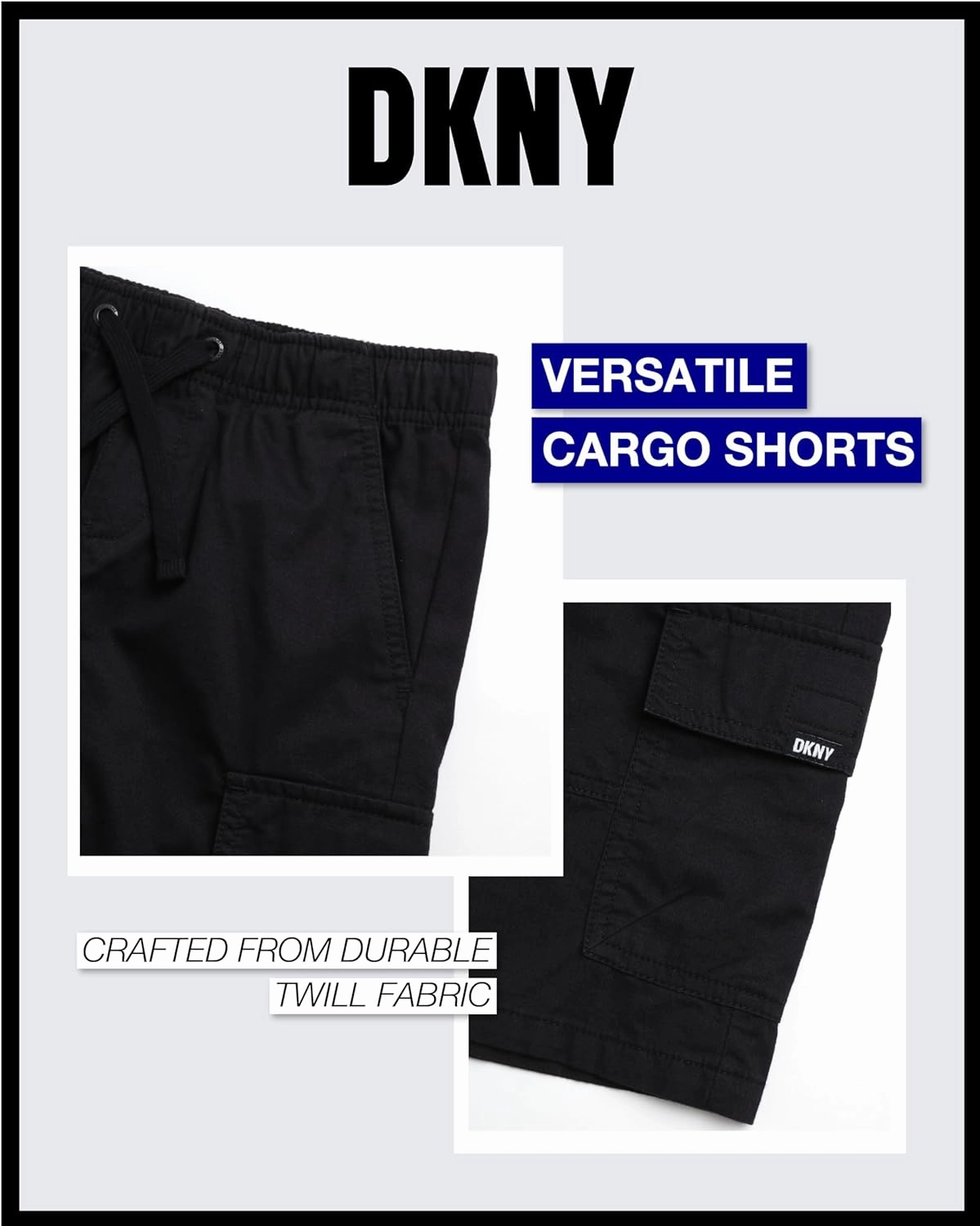 DKNY Boys' Shorts - Classic Fit Woven Twill Cargo Shorts - Pull On Shorts for Boys (8-20)