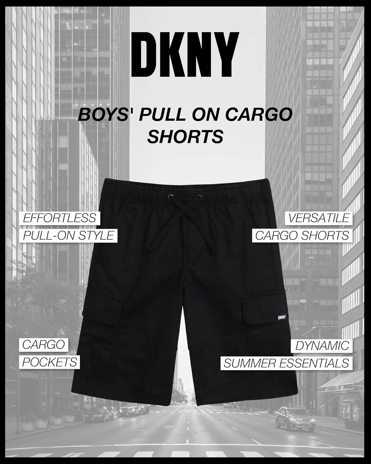DKNY Boys' Shorts - Classic Fit Woven Twill Cargo Shorts - Pull On Shorts for Boys (8-20)