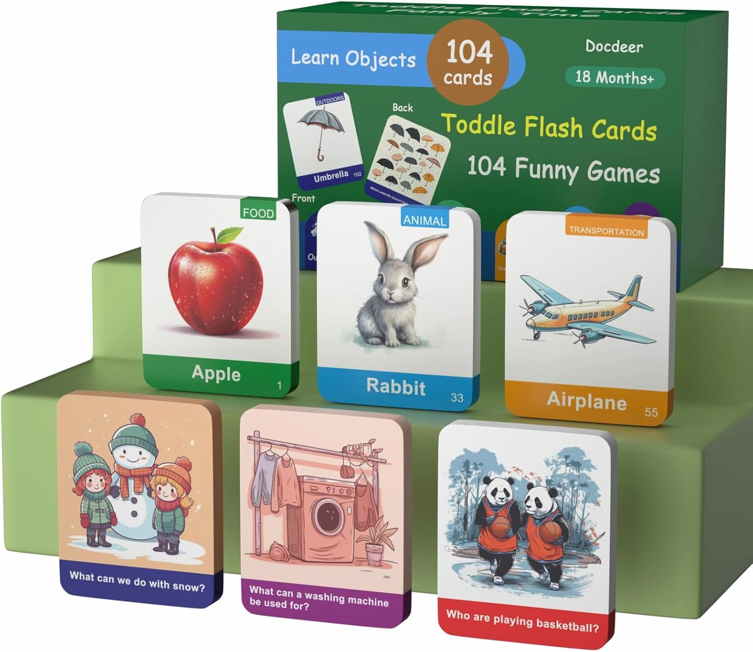 Docdeer Toddler Flash Cards 208 Sides -104 Learn Objects Food Animal Flashcards 2 3 4 5 6 7 8