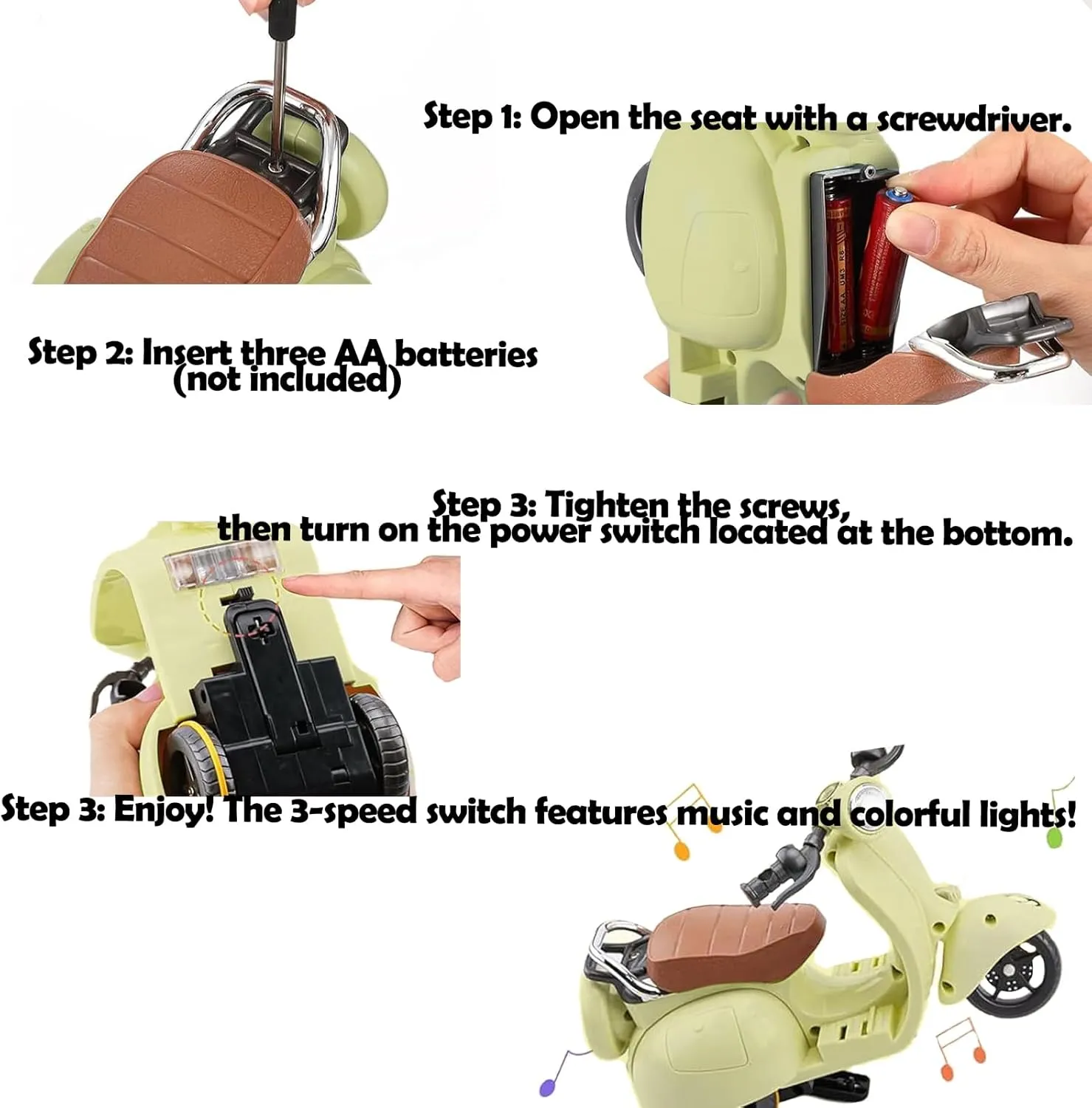 Doll Scooter Toy with Light & Music | Interactive Rotating Electric Collectible | Cute Desktop Decor for Collectors | Scooter for Labu Fans, Safe PVC Ornament (Grass Green')