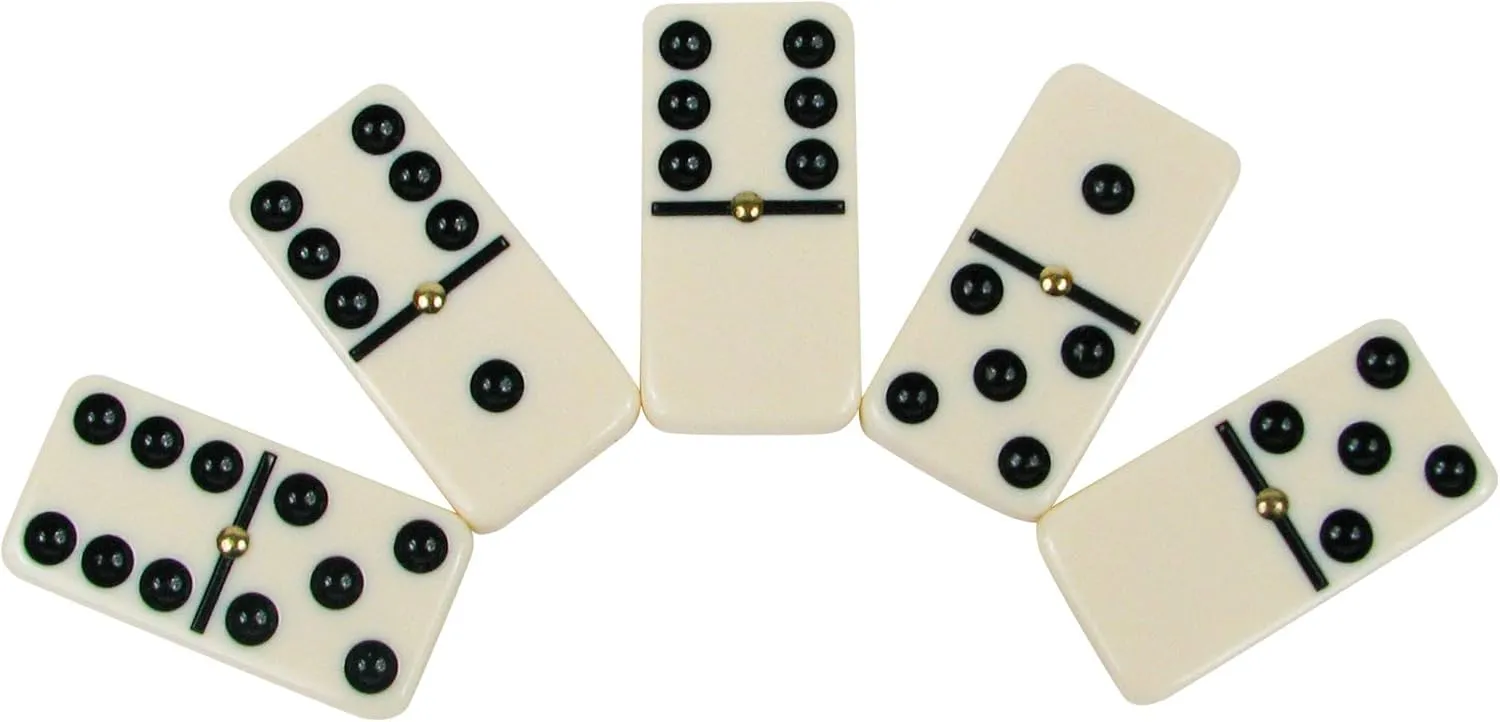 Dominoes Set- 28 Piece Double-Six Ivory Domino Tiles Set, Classic Numbers Table Game with Wooden Carrying/Storage Case by Hey! Play! (2-4 Players) , Brown