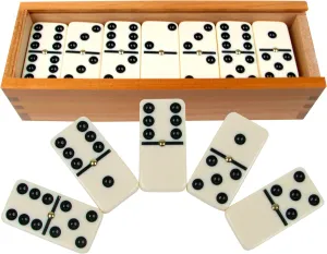 Dominoes Set- 28 Piece Double-Six Ivory Domino Tiles Set, Classic Numbers Table Game with Wooden Carrying/Storage Case by Hey! Play! (2-4 Players) , Brown