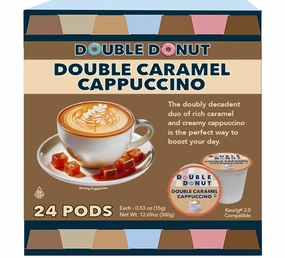 Double Donut Cappuccino Pods, Caramel Cappuccino, Single Serve for Keurig K Cups Brewers, 24 Count