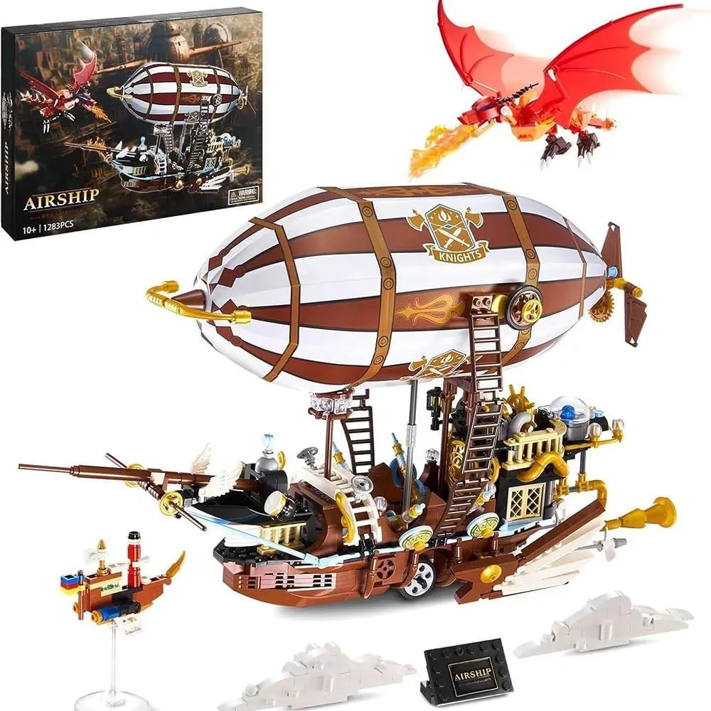 Dragon Airship Building Toy Set,Steampunk Spaceship Idea Model Building Construction for Adult,Collectible Display Set and Deco,92201(1283 Pcs)
